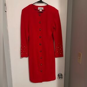 Sheri Martin Red Long Sleeve Dress with Button Detail